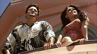 Eva Angelina deepthroats thick dick outdoors.