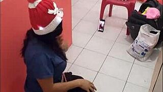 Milf Nurse Flashes Sexy Ass in Hospital Corridor on Christmas Eve