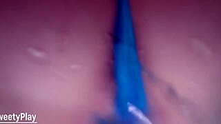 She pees in panties on toilet bowl close-up cam