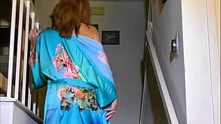 Beautiful redhead milf Luna Lain undresses on stairs, playing with ass and pussy 😘