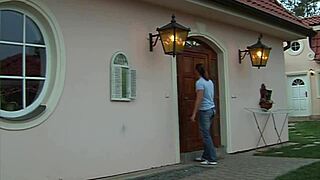 Huge natural tits brunette housewife sucks cock before getting pussy fucked hard