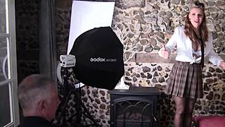 Bettie Hayward shines in college girl photoshoot backstage