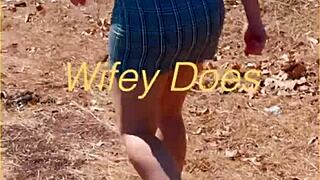 Milf Shows Her Shaved Pussy in Public, Hairless Ass and Outdoor Skirt Tease.