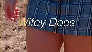 Milf Shows Her Shaved Pussy in Public, Hairless Ass and Outdoor Skirt Tease.