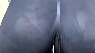 milf in sheer leggings shows off big ass close-up