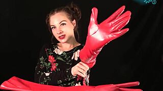 red leather glovejob with toys and dirty talk