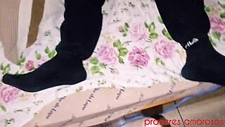 Wife takes cum bareback in front of cuckold husband.