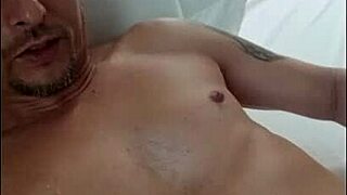brazilian mature guy with tattoo gets bold bareback handjob and cumshot