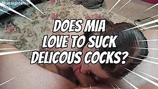 Mia Knight delivers sloppy suckoff with big tits.