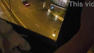 Masturbating in public by hotel window feels insanely wild!