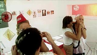 hey, milf waitresses diana gold and eva mercedes in wild foursome!