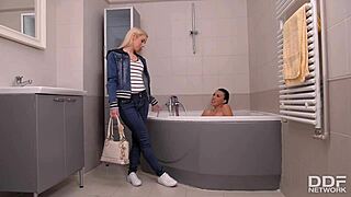 I watch Nesty and Tiffany Doll have explosive orgasms in the bath