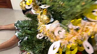 busty latina stepdaughter surprises perverted stepdad with naughty christmas gift