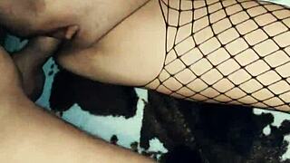 beautiful milf wife put on stockings and seduced her husband for anal