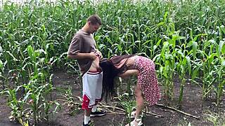 stepsister banged in cornfield rain, finished on her ass!