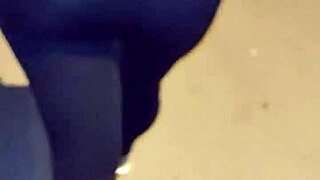 mature whore flashes thong in transparent leggings outdoors