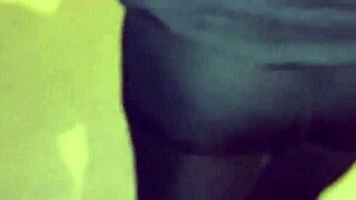 mature whore flashes thong in transparent leggings outdoors