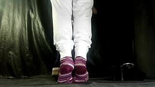 blonde teen masturbates feet in shoes