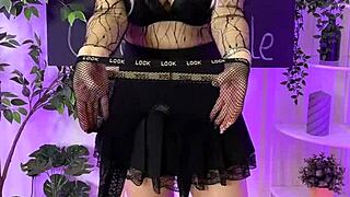 nylon club, slipping on fishnet tights for domination