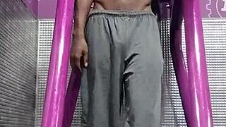 Intense workout session with roommate in dorm fitness area