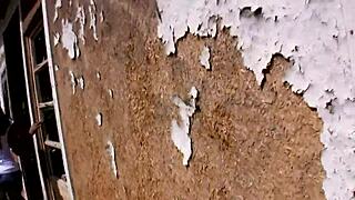 Black Milf Riding Cock Outdoor in Fishnets with Shaved Pussy and Anal Finger