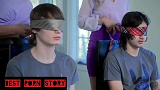 stepmom surprises stepson with a blindfolded threesome treat