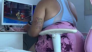 brunette latina has embarrassing moment while gaming online