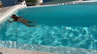 gorgeous monika fox swims naked in pool, teasingly