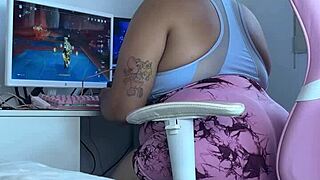 brunette latina has embarrassing moment while gaming online