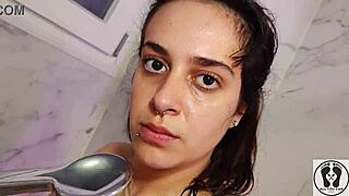 Amateur 18yo Brunette Student Showers, Revealing Huge Natural Big Tits and Pussy