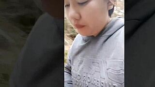 Outdoor blowjob feels amazing with tight young pussy