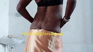 Indian Crossdresser Slut Lara Dsouza Rocks Orange Satin Saree