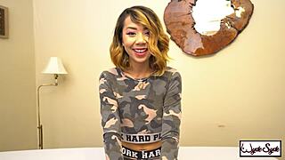 King Noire Cums On Kimberly Chi's Hairy Trimmed Asian Pussy After Riding