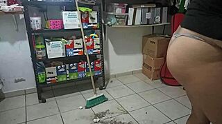 sexy stepmom cleans bedroom in thong for stepson