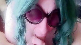 Mommy swallows huge cum load in her mouth.