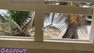 ebony wife flashes at beach house in public