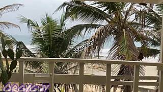 ebony wife flashes at beach house in public