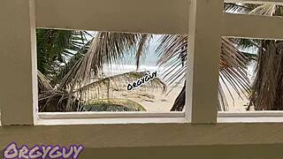 ebony wife flashes at beach house in public