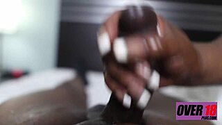 Mom Teasingly Plays with Stepson's Dick, Spits on It, Gives Handjob, Rides Him, Makes Him Cum