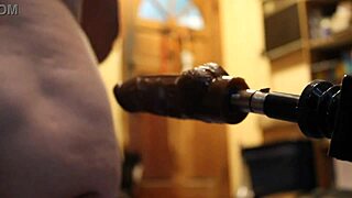 Close-up mature pussy drilled by intense fuck machine action