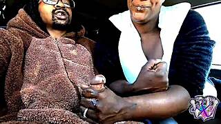 Bear suit girl swallows cock in car!