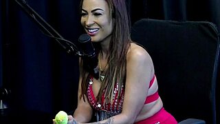 Belinha baracho in sheer red lingerie gives handjob outdoor