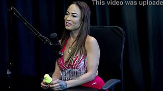 Belinha baracho in sheer red lingerie gives handjob outdoor