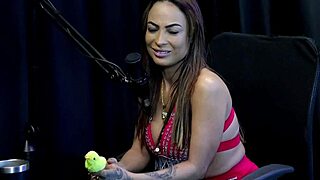 Belinha baracho in sheer red lingerie gives handjob outdoor