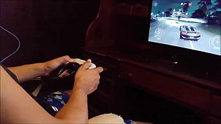 Playing Nfs While Getting Blowjob Until Swallow