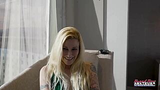 Tattooed Cindy Crawford banged hard, eats cum