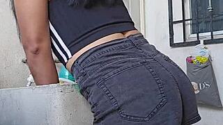 Mexican babe gets pounded while doing laundry