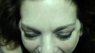Sexy Milf Raven Delivers Intense Blowjob, Swallowing Cum in Mouth with Lipstick Smeared.