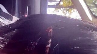 Curvy Latina slut licks balls in risky outdoor cum-covered fun