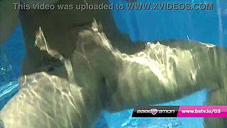 Pool strip babe leah reveals her assets outdoors